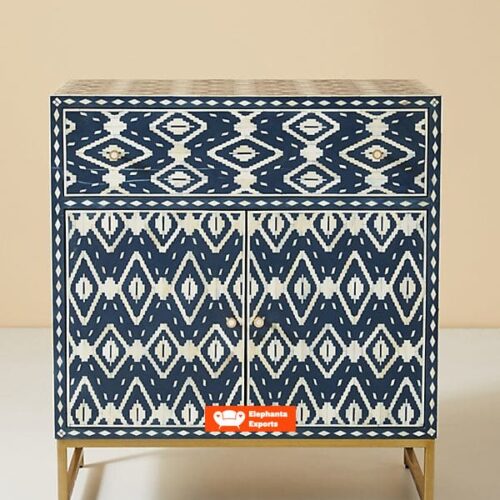 Ikat Bone Inlay Cabinet in Blue