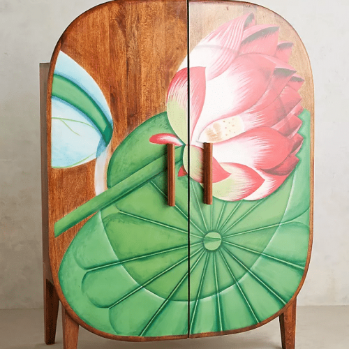 Hand painted Lotus Armoire