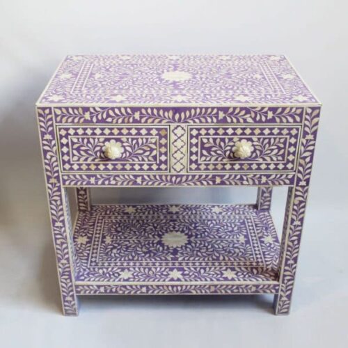 Lavender Floral Bone Inlay Bedside