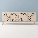 Wooden Media Cabinet Handcarved Lotus Design