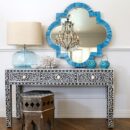Quatrefoil Bone Inlay Mirror Turquoise