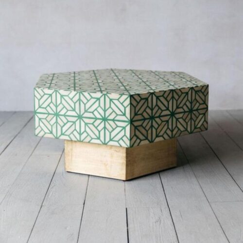 Bone Inlay Coffee Table Geometric in Green