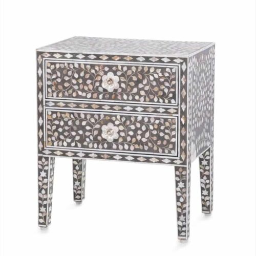 Pearl Inlay Floral 2 Drawer Bedside