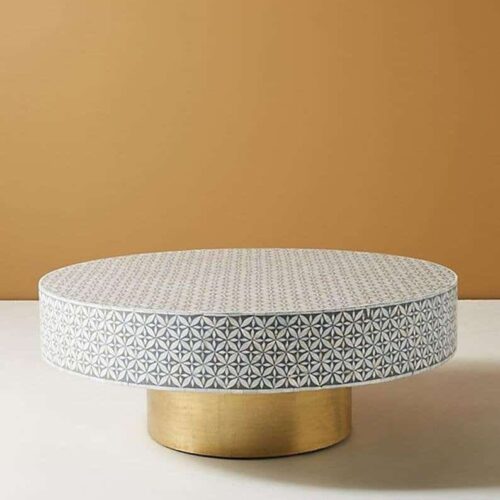 Geometric Mother of Pearl Inlay Coffee Table in Grey