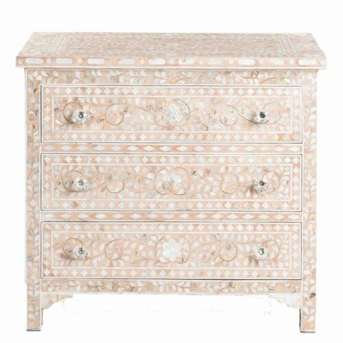 Floral Design Mother of Pearl Inlay Chest of 3 Drawers