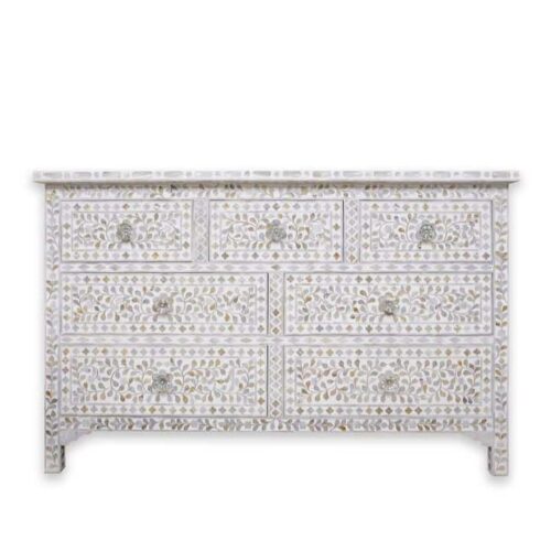 Floral Design Mother of Pearl Inlay 7 Drawer Dresser