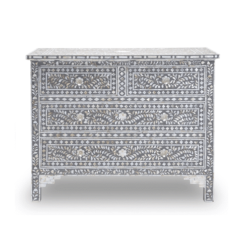 Mother of Pearl Inlay Floral 4 Drawer Chest