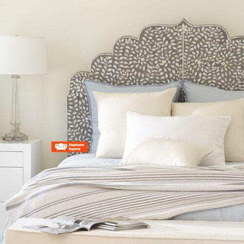 Mother of Pearl Inlay Floral Headboard / Bedhead in Grey