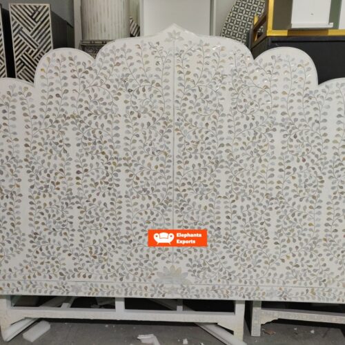 Mother of Pearl Inlay Floral Bedhead / Headboard in White