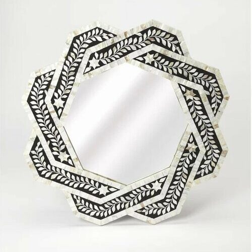 Octagonal Floral Wall Mirror in Black