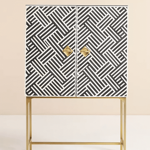 Striped Bone Inlay Bar Cabinet