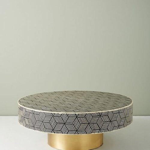 Bone Inlay Optical Coffee Table with Brass Polished Base