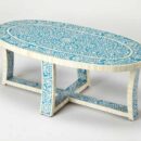 Bone Inlay Floral Coffee Table in Blue