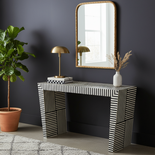 Striped Bone Inlay Console Waterfall/ Desk