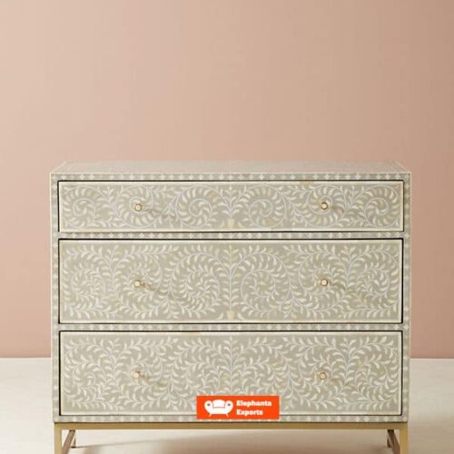 Floral Intertwine Bone Inlay Chest of 3 Drawers