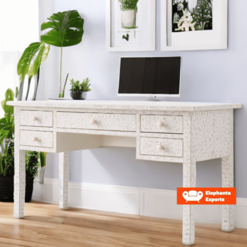 Bone Inlay Floral Five Drawer Desk