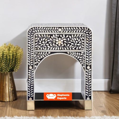 Trisha Bone Inlay Bedside Waterfall Floral Black