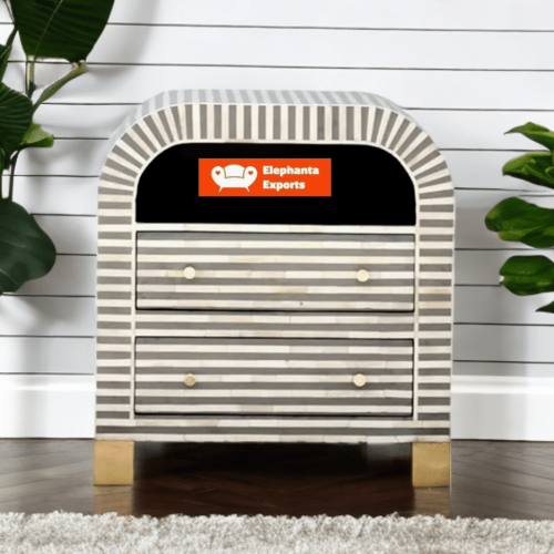 Bone Inlay Bedside Waterfall Striped Grey