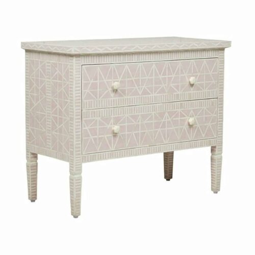 Geometric Design Bone Inlay Chest of 2 Drawers in Soft Pink