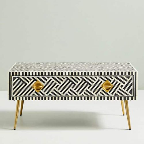 Striped Bone Inlay Coffee Table with 2 Drawers