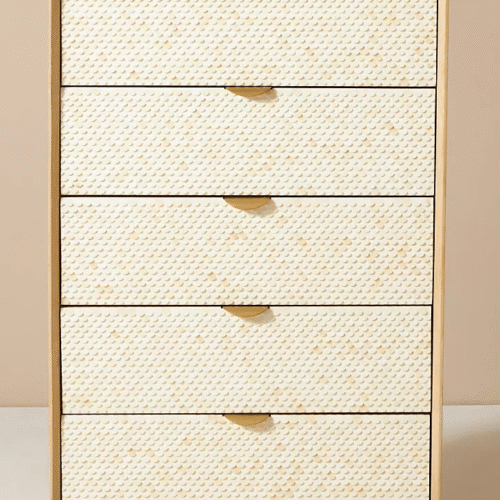 Bone Inlay Tall Boy Dresser Fish Scale Neutral