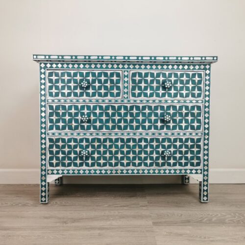 Star Design Mother of Pearl Inlay Chest of 4 Drawers