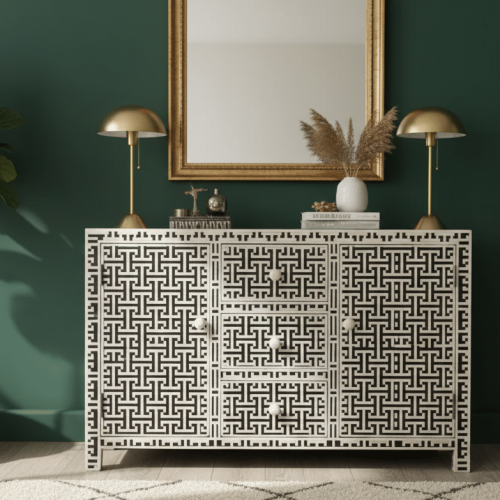 Bone Inlay Sideboard Geo Lattice In Grey