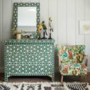 Bone Inlay Garland Chest of 4 Drawers in Jade Green