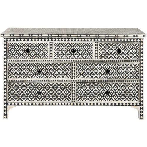 Wallpaper Design Bone Inlay Chest of 7 Drawers