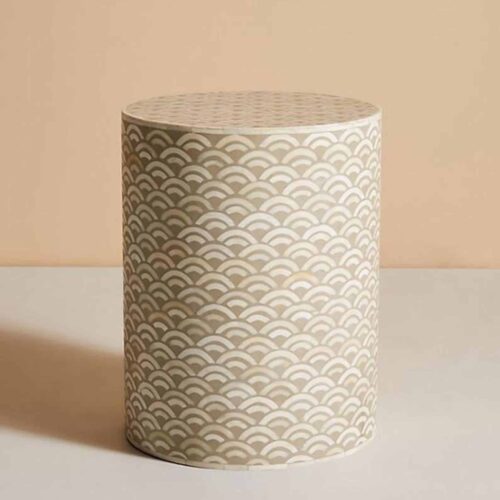 Bone Inlay Fish Scale Stool / Drum in Brown