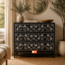 Black Floral Mother of Pearl Inlay Chest of Drawers