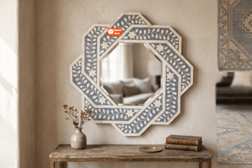Octagonal Floral Bone Inlay Wall Mirror from Elephanta Exports
