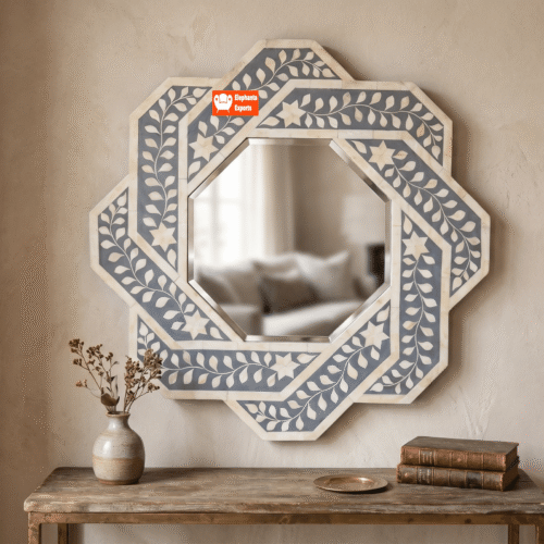 Octagonal Floral Bone Inlay Wall Mirror from Elephanta Exports