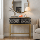 Striped Bone Inlay Console Table with Brass Base
