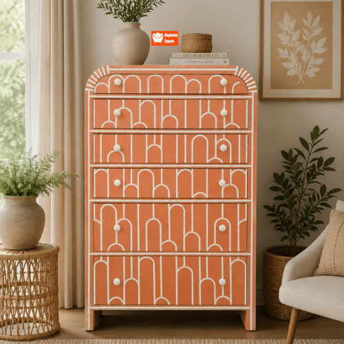 Tall Boy Arch Bone Inlay Chest of Drawers