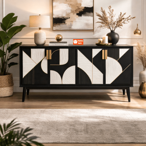 Geometric Modern Cabinet with Brass Accents